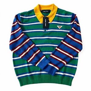 Homme Femme Classic striped Knit Polo on Green and Blue